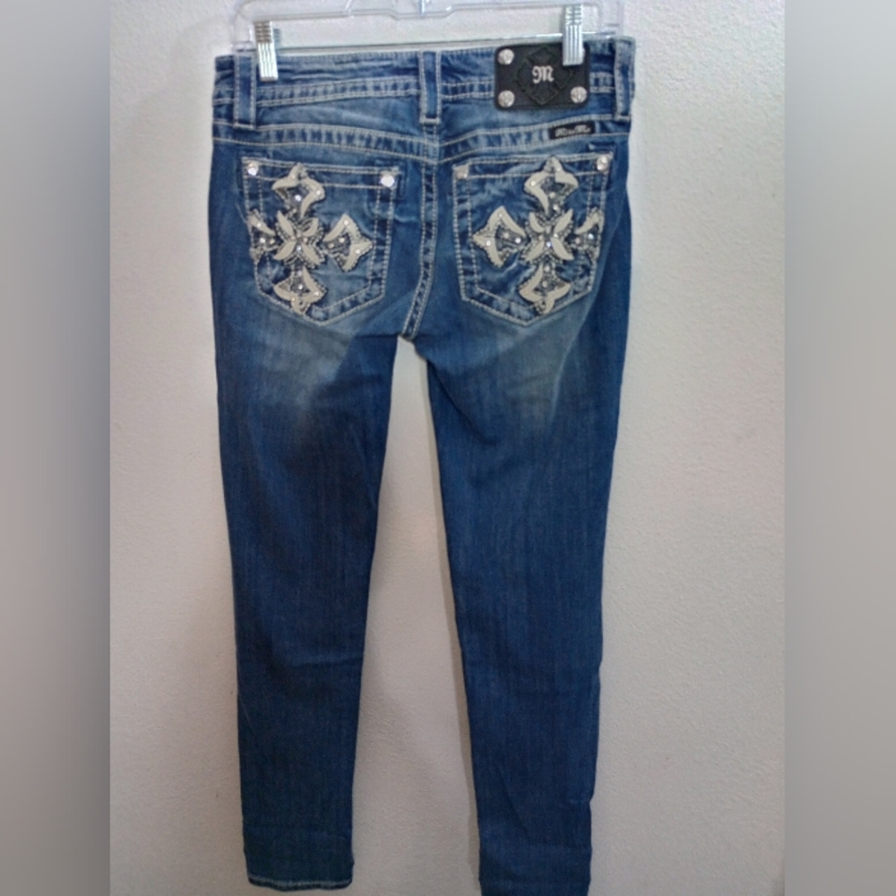 Miss Me Denim Skinny Jeans with‎ Intricate Silver Details